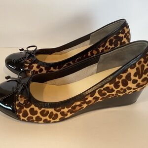 Cole Haan Shoes Women’s Black Size 10 Leopard Print Patent Leather Wedge Heels
